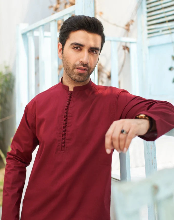 Maroon Cotton Kurta Trouser