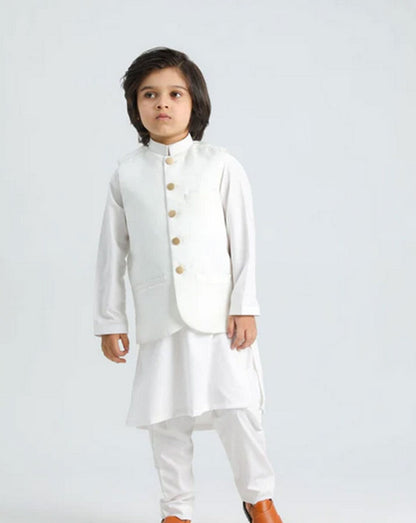 Off White Shalwar Kameez and Waistcoat - 3PC