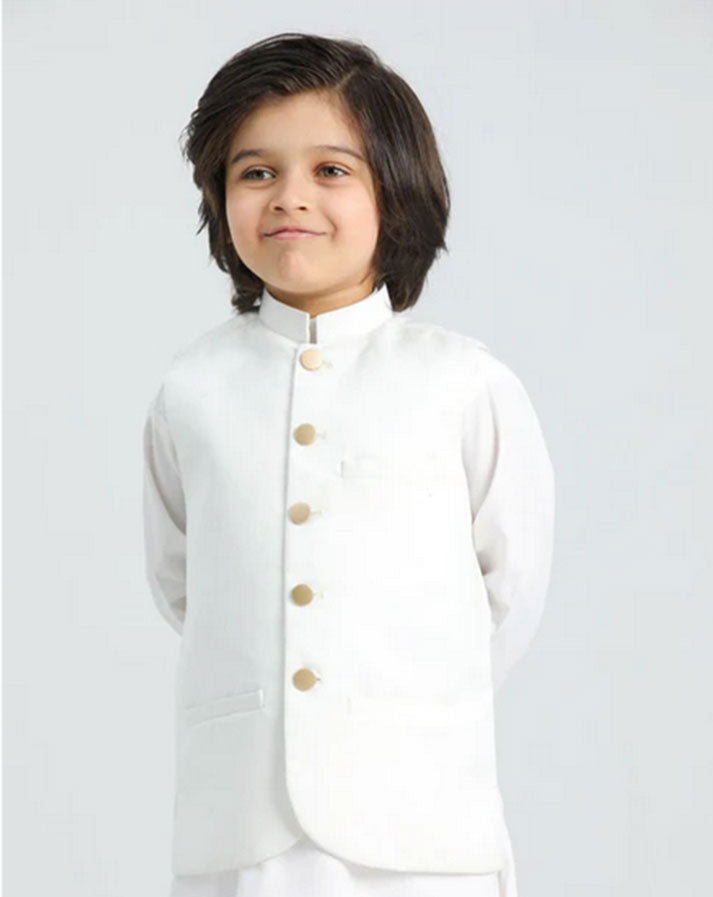 Off White Shalwar Kameez and Waistcoat - 3PC