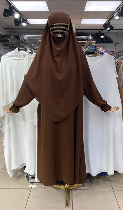 Abaya Dress - 2pc ( Dark Brown )