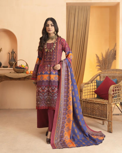 MUNIRA  EMBROIDERED DHANAK READYMADE 3-pcs  MSL 02 (STITCHED)