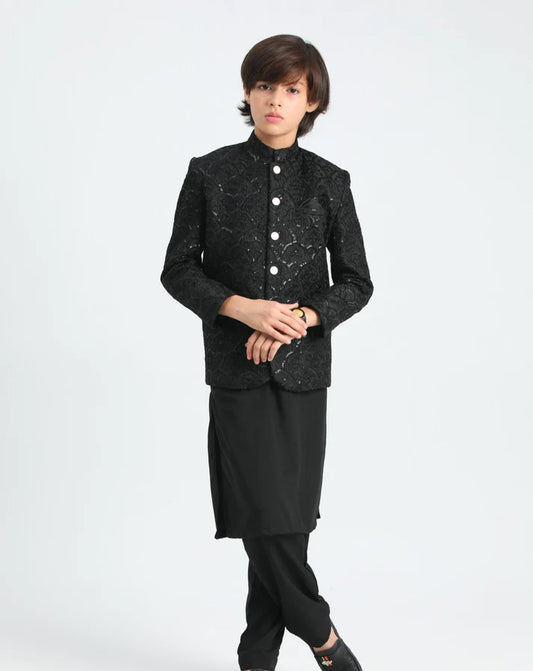 All Black Sequin Embroided - Festive 3PC Set(kid)