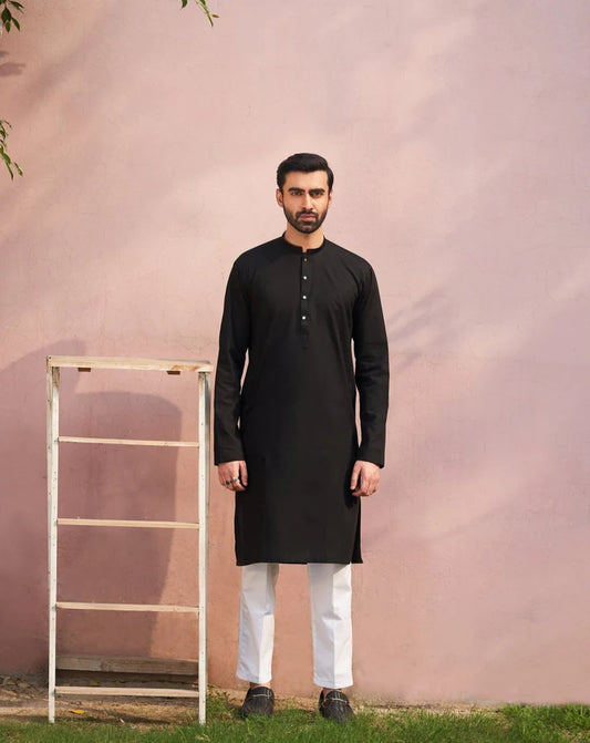 Black Cotton Kurta