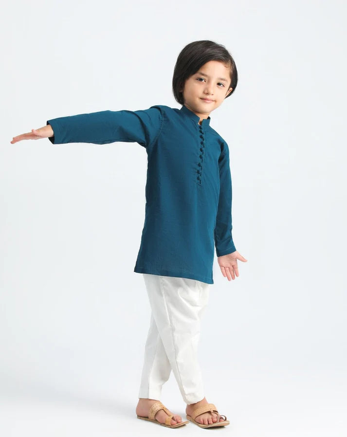 French Blue Cotton Kurta Trouser