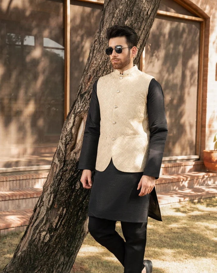 Ivory Embroided - Waistcoat Set - 3PC Designerwear