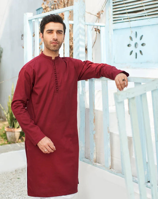 Maroon Cotton Kurta Trouser