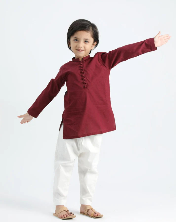 Maroon Cotton Kurta Trouser