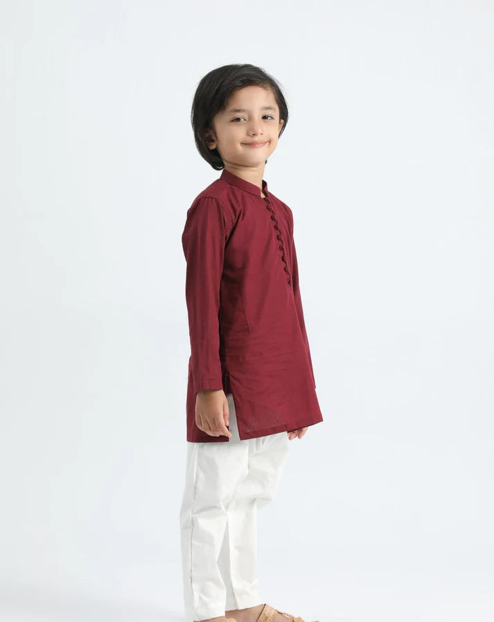 Maroon Cotton Kurta Trouser